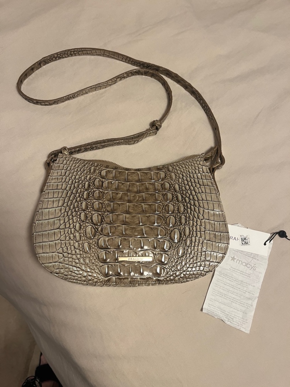 Brahmin Taupe Croc-Embossed Leather Crossbody Melbourne Shayna Bag